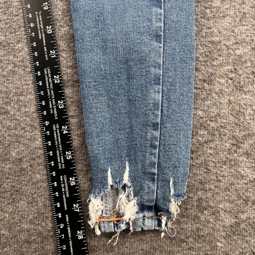 Topshop Jamie High Rise Skinny Jeans Medium Wash Distressed Hem W25 L32‎ Blue